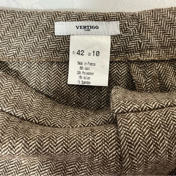 VERTIGO Paris Womens Flat Front Wide Leg Pants Size 10 Made France Wool Blend - Picture 5 of 9